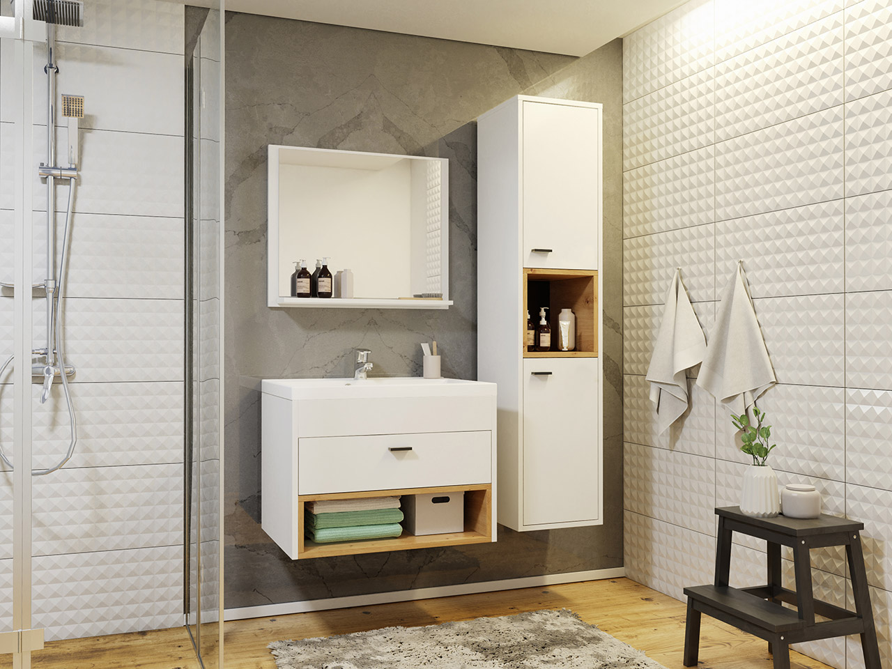 Conjunto de Casa de Banho Olier I Branco/Carvalho