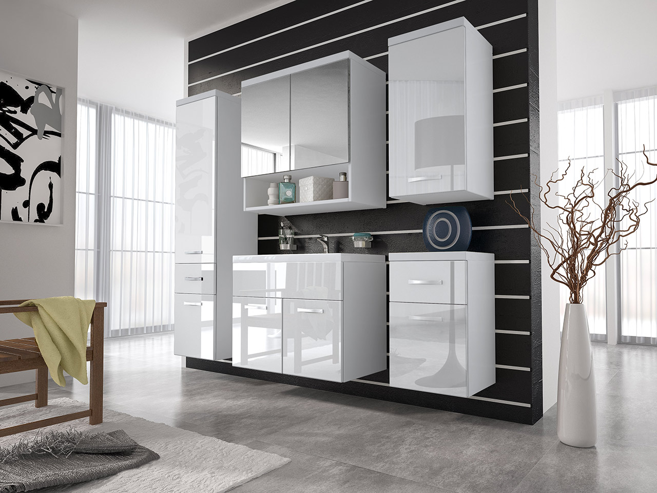 Conjunto de Casa de Banho Bella II Branco Lacado Alto Brilho