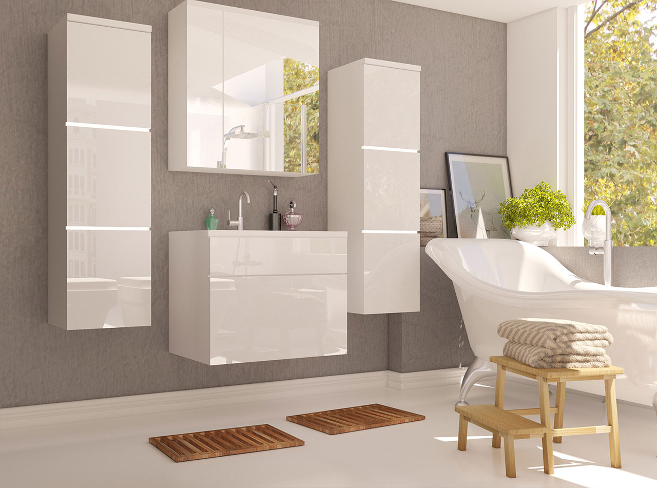 Conjunto de Casa de Banho Porto Branco/Branco Lacado Alto Brilho
