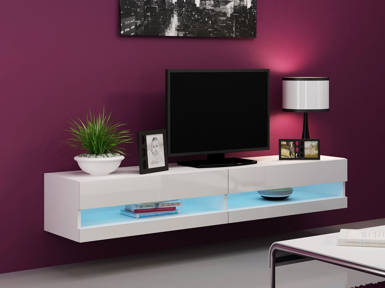 Móvel Tv Vigo 180 Branco/Branco lacado alto brilho c/abertura