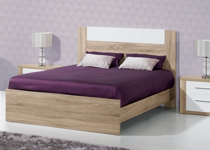 Cama Casal Paris cor carvalho natural/branco c/estrado