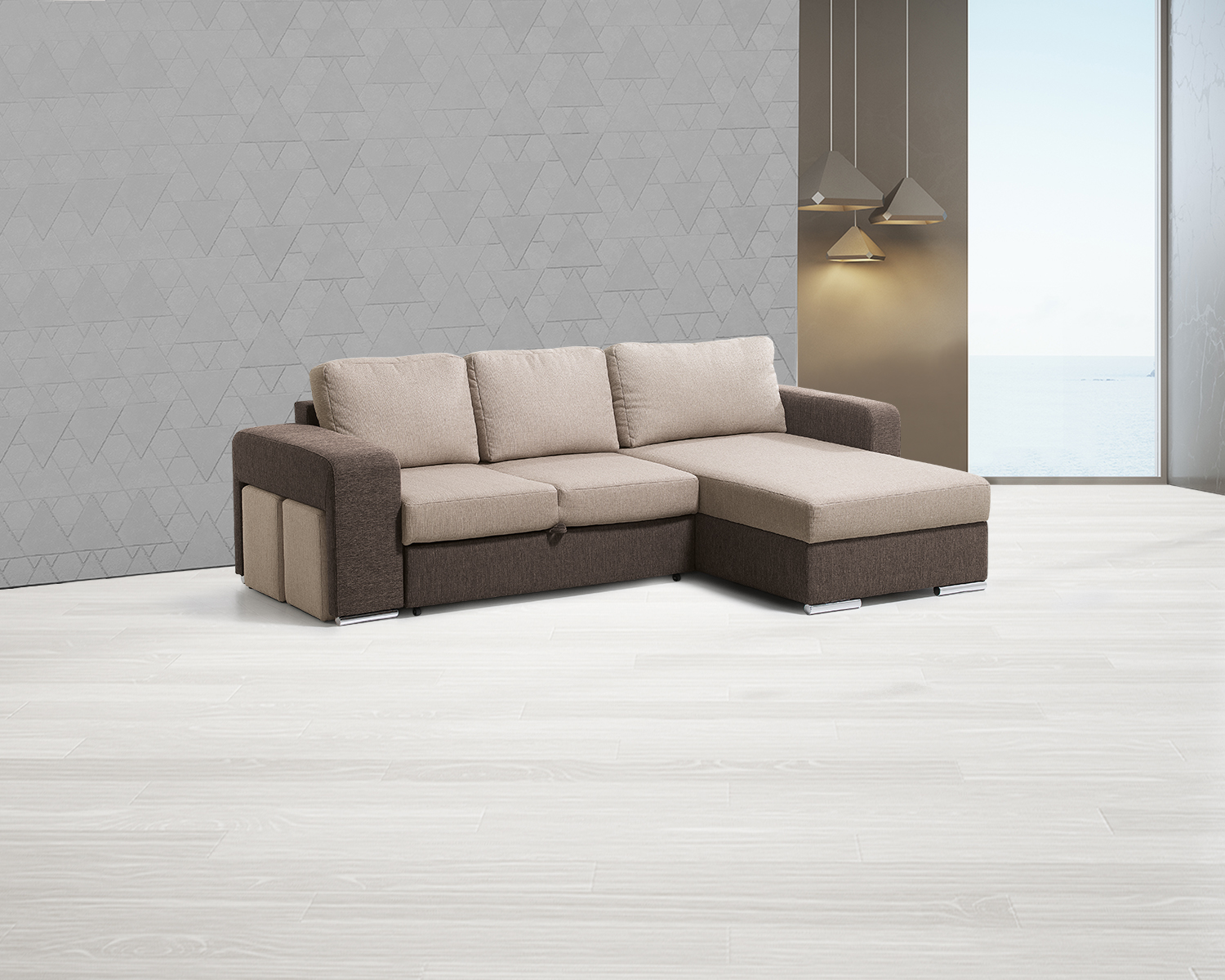 Sofá Calvin 3 Lugares + Chaise com cama