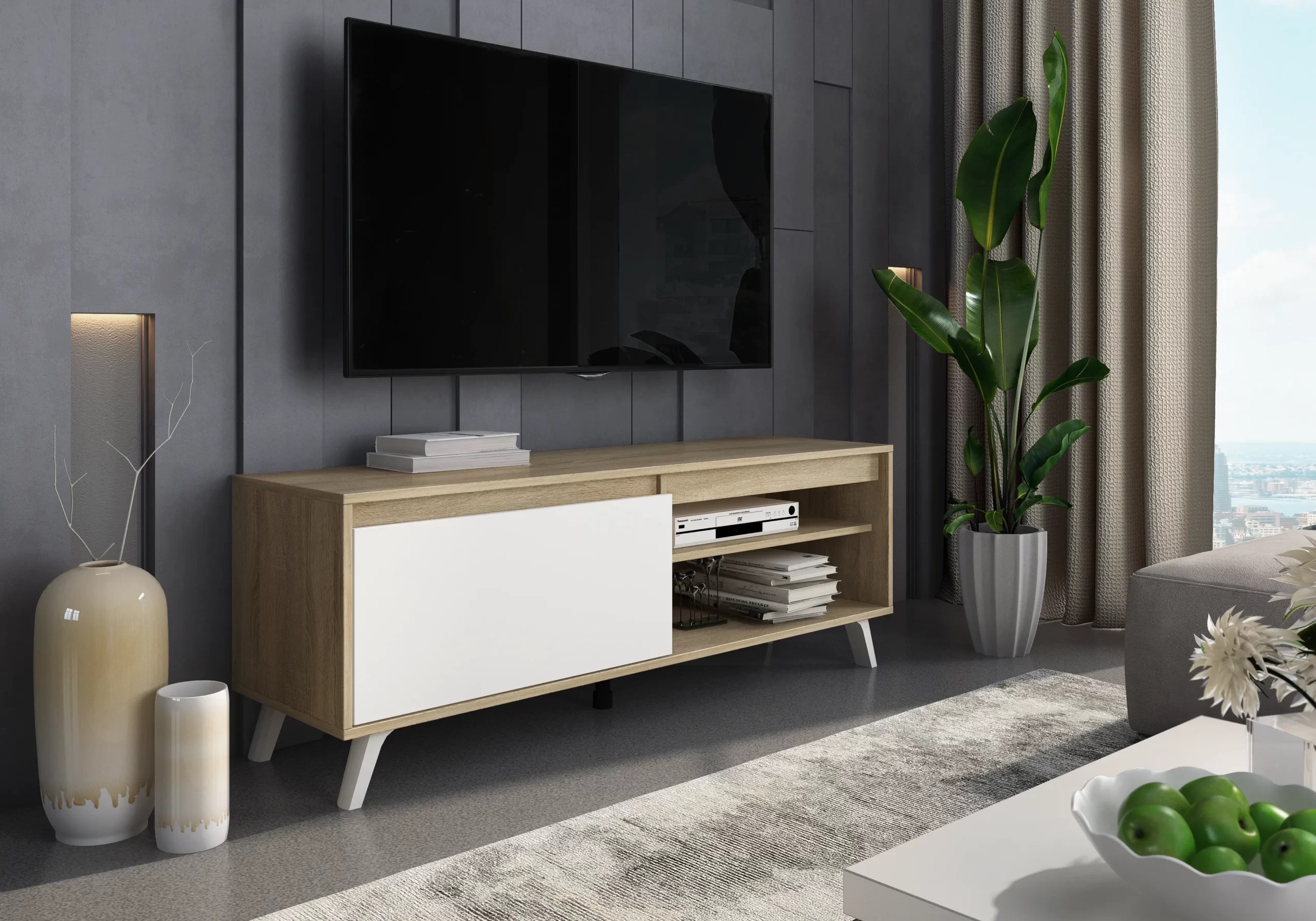 MOVEL TV DAMIEN 2 - BRANCO/COR CARV.