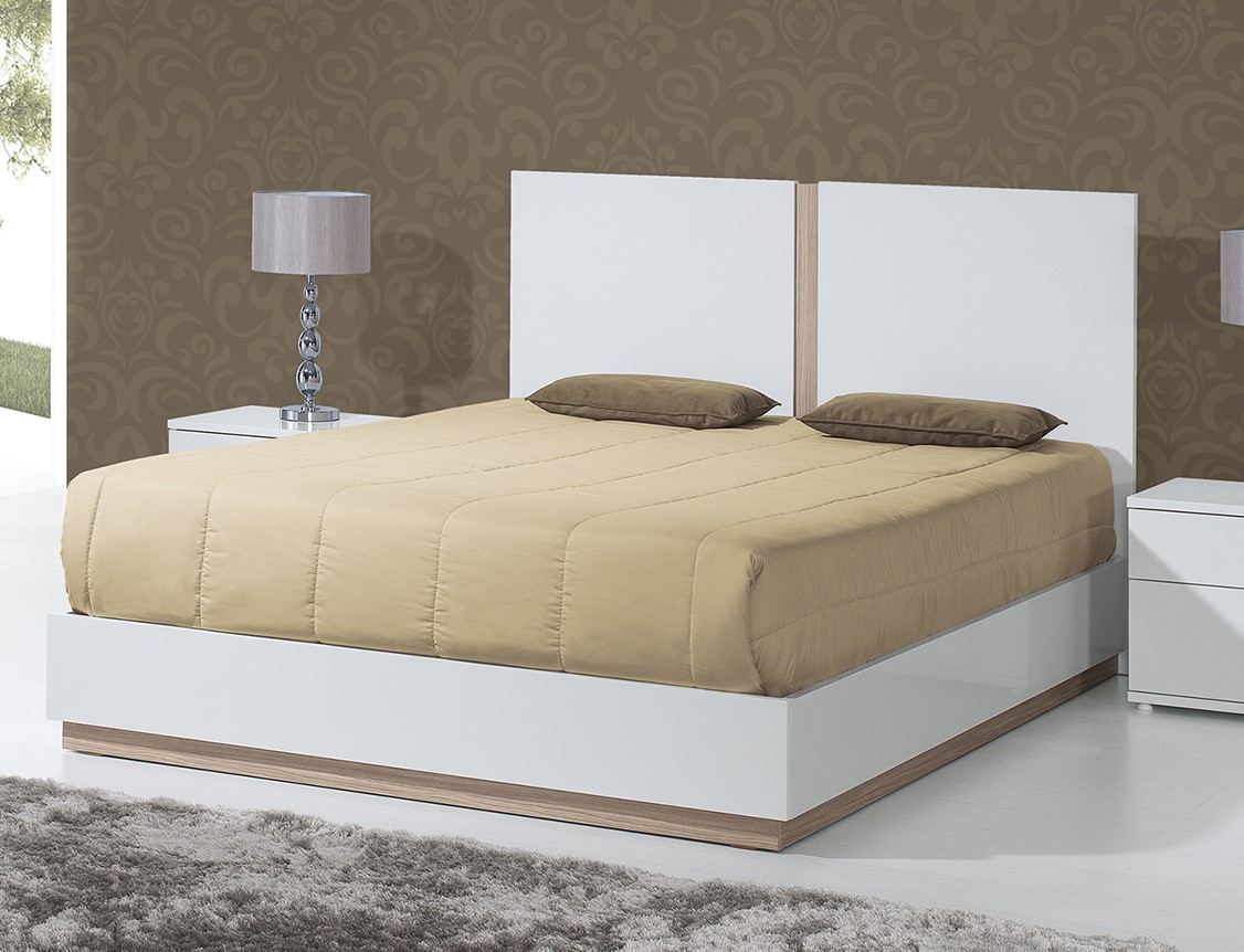 Cama Casal C/Estrado Chiado Branco/Cor Carvalho